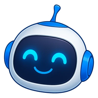 Create an image of a robot head only, matching the style and colors of the reference robot which is blue and white, with glowing blue eyes. The robot head should look cute and friendly. No background, transparent background preferred. sticker