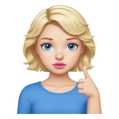 Girl Blonde short wavy hair,  blue eyes, cute blue top, long lashes, pink lips, showing thumbs down 👎  sticker