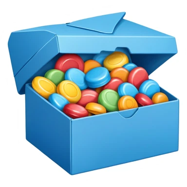 blue rectangular cardboard box with candies sticker