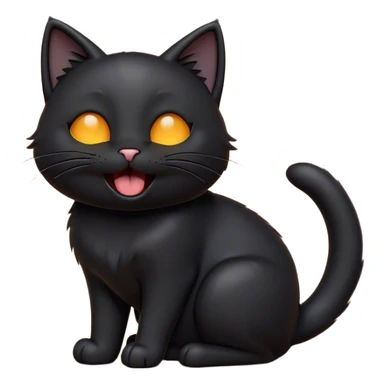 Cinematic Cute Black Cat Portrait Emoji, Head tilted playfully and yawning, sleek black fur with subtle hints of dark gray, Simplified yet adorable features, highly detailed, glowing with a warm, friendly glow, high shine, curious and affectionate, stylized with a touch of whimsy, bright and alert, soft glowing outline, capturing the essence of a mischievous yet loving kitten, so endearing it feels like it could leap out of the screen and stretch! sticker
