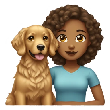 Mixed skin girl with  curly hair with a golden retriever puppy sticker