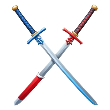 Design a stylized emoji icon of two crossed katanas, each with a different color. the katanas are different





 sticker