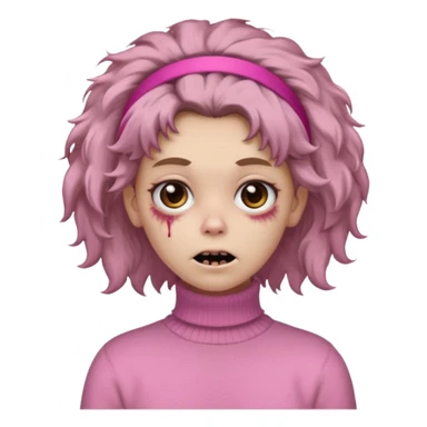 brown fluffy haired zombie with pink turtleneck sweater and hair band sticker