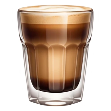 Small Gibraltar glass with cortado espresso, light brown color on top (NOT WHITE), deepening to darker brown at bottom, smooth surface, no froth or swirl sticker