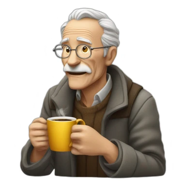 Old man dinking cofee sticker
