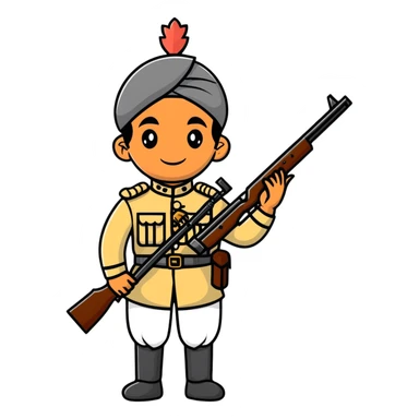 historical sepoy Indian soldier in 19th century military uniform with rifle sticker