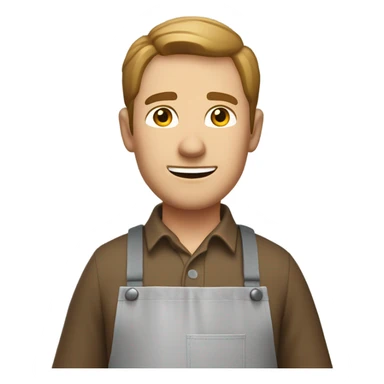 "A sturdy man with rough hands, short light brown hair, and a friendly, naive expression. He wears a work apron over simple clothes and holds a hammer or wood in a rustic workshop." sticker