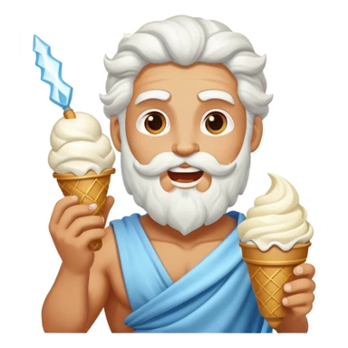 happy Zeus eating white ice cream holding thunderbolt sticker