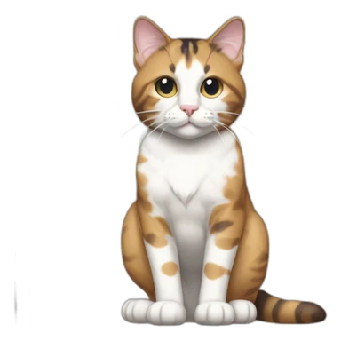 Purradise Meowscles is a buff calico cat  he has a mullet, a floral designed t shirt that is unbuttoned and blue and white stripped shorts sticker