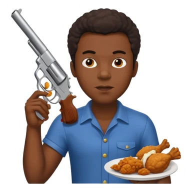 A black guy with fried chicken and a gun sticker
