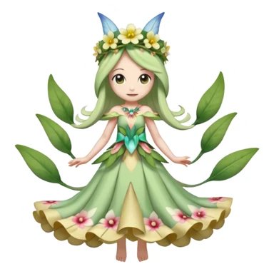 Cute Romantic Realistic  Floral Meloetta-Celebi-Cresselia-Digimon-Pokémon-Fakémon-hybrid-fusion, full body sticker