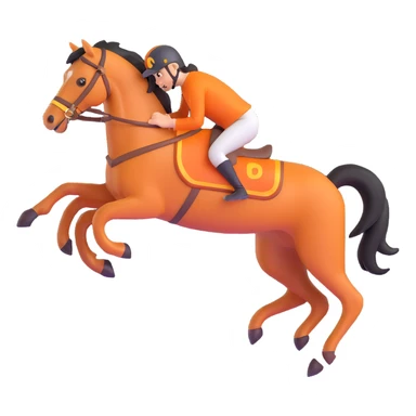 Hermès-style horse jumping, modern design, orange and gold details, 3D style, white or transparent background sticker