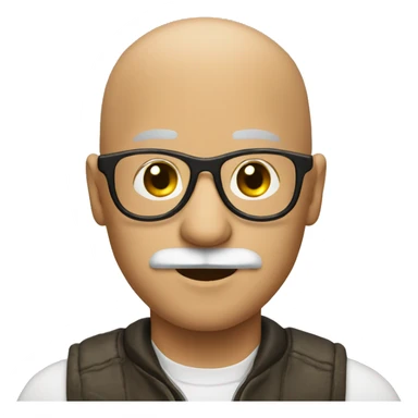 bald guy wearing aviator glasses and mustache sticker