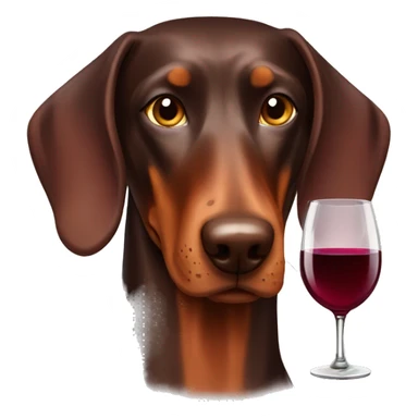 Brown dobermann with wine sticker