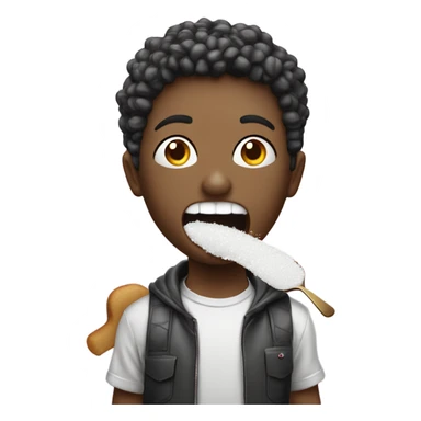 person eating sugar and has a spoon full of sugar  with sugar all over their mouth and they’re also holding a lighter sticker