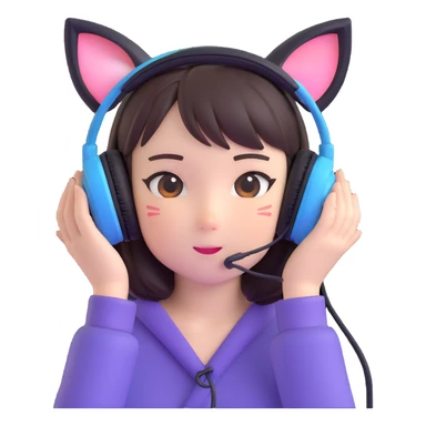 Adorable Japanese girl with kawaii cat ear gaming headphones sticker