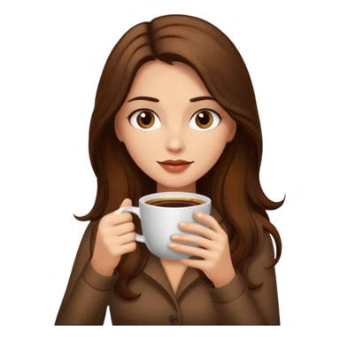 Brown long haired sexy woman with dark brown eyes with cup of coffee sticker