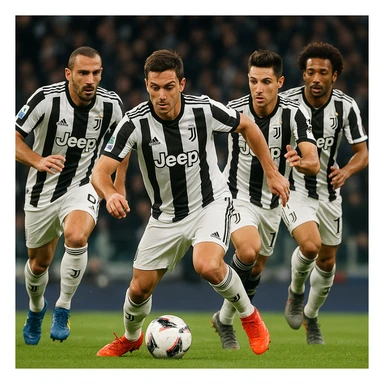Juventus players in action, realistic and detailed sticker
