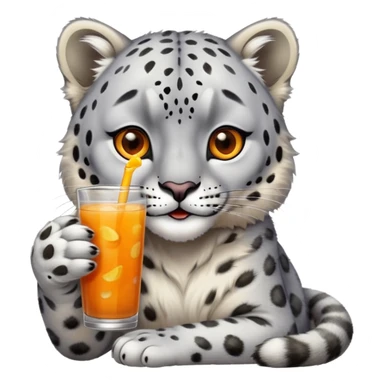 Snow leopard sipping apple juice sticker