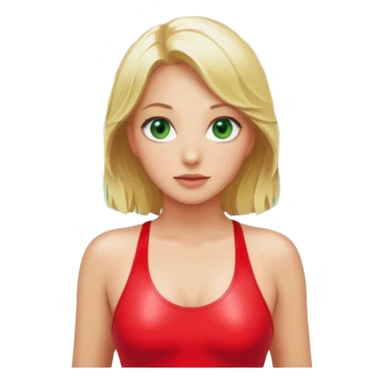 Blonde Woman, Green eyes,Red onepiece, Background Indoor pool sticker