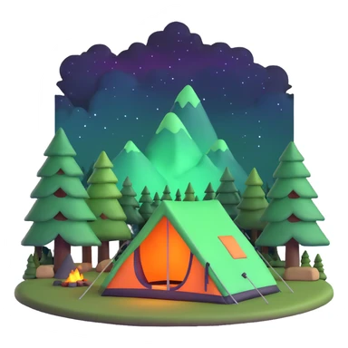 camping tent in forest under northern lights sticker