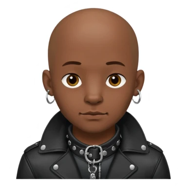Create a dark handsome guy. He is bald and wearing leather. He is wearing a leather dog collar. He has a septum piercing and ear piercings. sticker