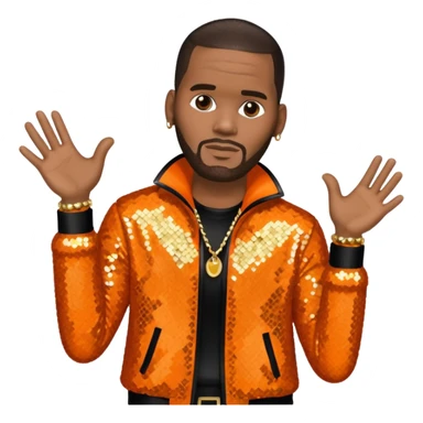 R. Kelly with dark brown hair, orange sequin outfit sticker