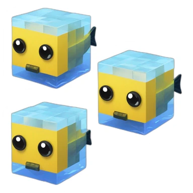 cube yellow fugu fish in minecraft style sticker