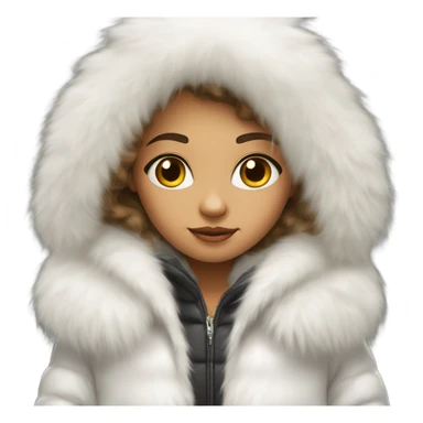 Girl in a extremely big fluffy oversized white fur coat with hood on. The fur is real and it’s very obvious big and fluffy  sticker