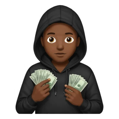 Black dude wearing a hoodie with money  sticker
