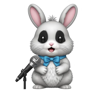 black and white bunnie singing , holding mic sticker