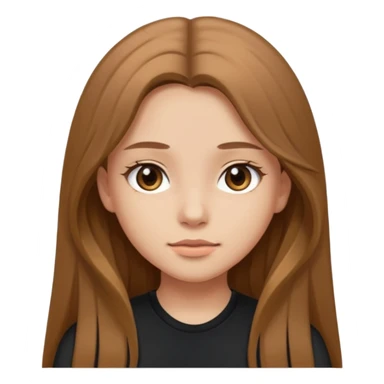 Create a girl with light brown long hair and brown eyes with soft face features wearing black clothes sticker