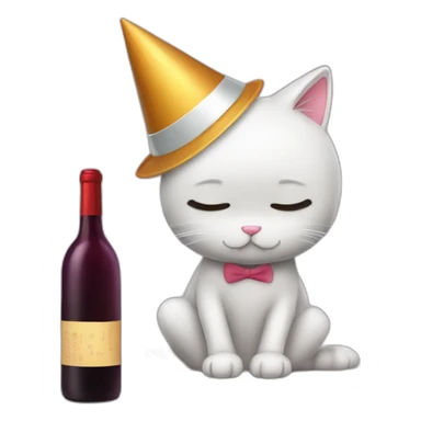depressed tired kitty drinking wine and party hat on sticker