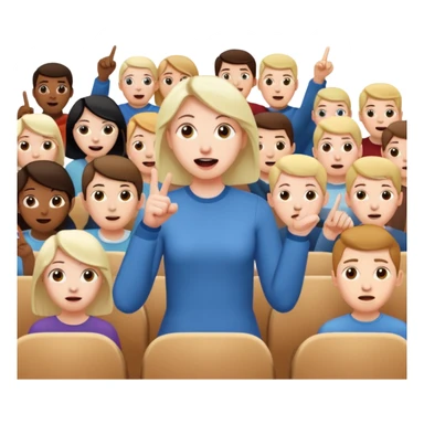 A person in the front row feeling scared, with the audience HAPPY AND POINTING FINGER. sticker