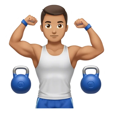 athletic man with blue shorts holding kettlebell sticker