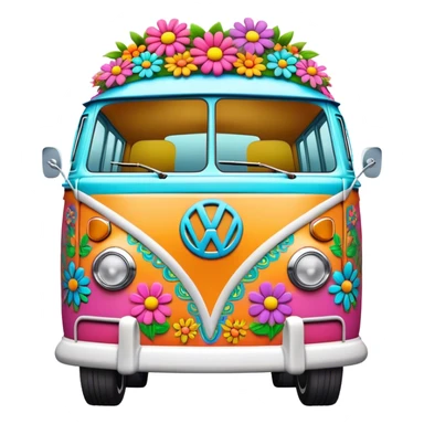 3D, psychedelic colored VW Van hippie style with flower border sticker