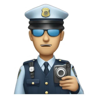 a blind policemen taking pictures of a crime sticker