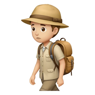 sad traveler with backpack and hat walking with head down sticker