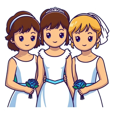 bachelorette party group of 4 girls, one with brown hair, blue eyes, fringe; two with brown hair; one bride with green eyes, blonde shoulder-length hair sticker