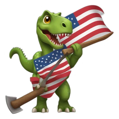dinosaur holding an axe and american flag sticker