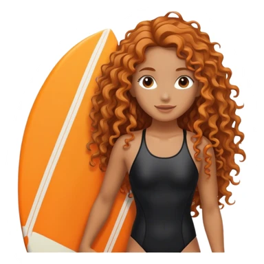 Surfer girl with black swimsuit and orange surfboard and long curly hair sticker