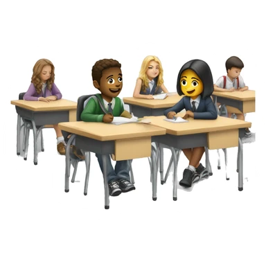 students chatting at school desks  sticker