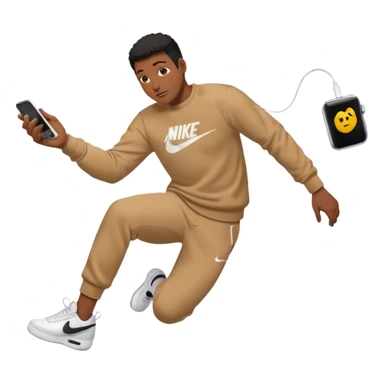 un emoji (qui ressemble à un vrai emoji téléphone)de quelqu'un qui tombe (homme noir pull Nike)il a des airpods sticker