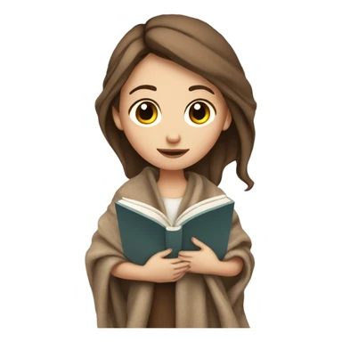 White girl brown hairwith blanket and book sticker