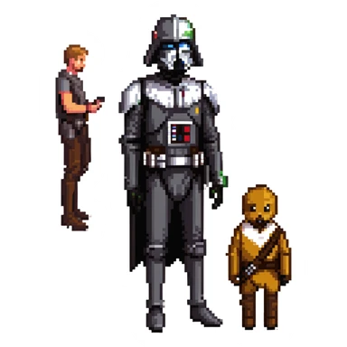 Neger meeting Ryan Gosling in a Star Wars costume with simple background in pixel art style sticker
