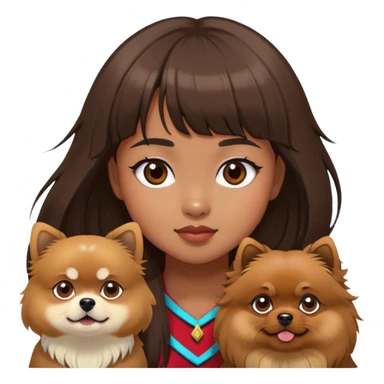 filipino girl with bangs and a brown pomeranian and a tibetan spaniel  sticker