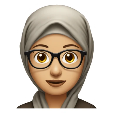 Create a photo of a woman with a headscarf and glasses. The woman's clothes should be black sticker