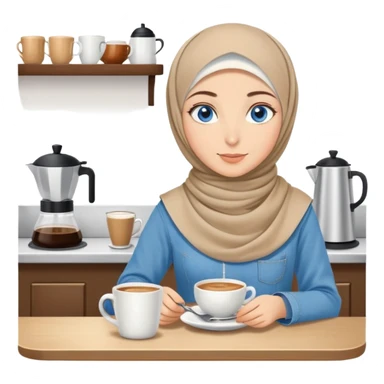 Turkish beautiful finish Konya two girls blue eyes with beige denim hijab islamic dress and make breakfast in coffeehouse sticker