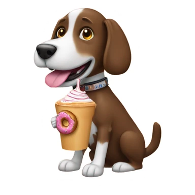 A dog riding a donut in the desert with a chocolate milkshake in his mouth  sticker