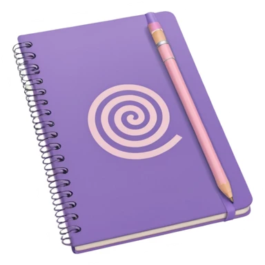 soft purple notebook with spiral binding, white text 'schedule' on the cover, soft pink pencil on it, iOS emoji style sticker